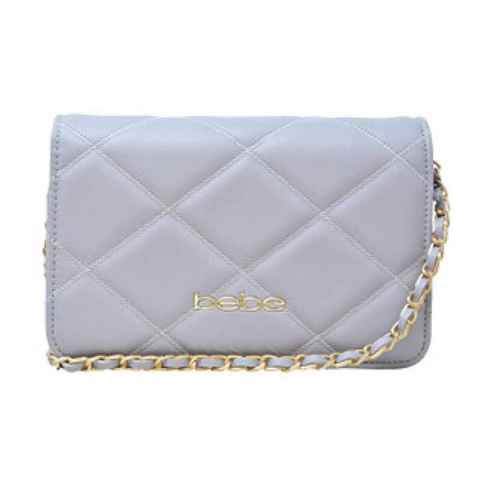 bebe Gray Quilted Clutch with Gold Chain